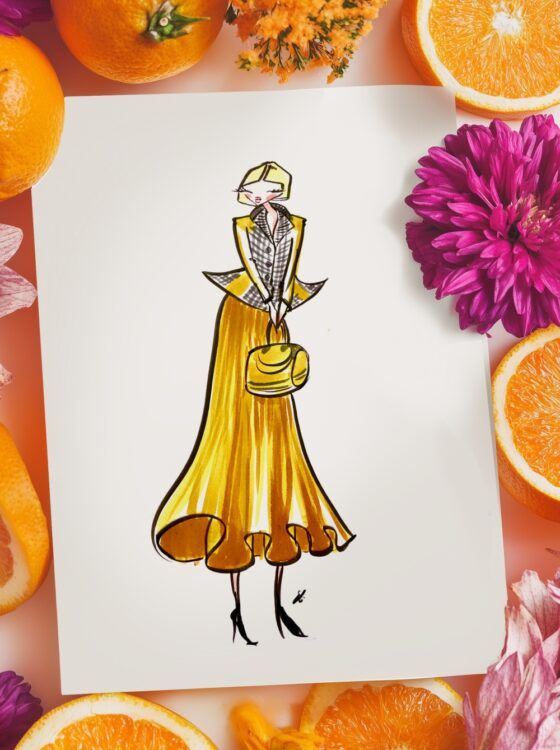 Ilustracion de moda, acuarelas en viv, acuarelas en directo, boceto de moda, figurines de moda,